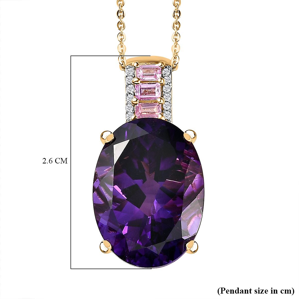 Large Size - Premium Natural Morrocan Amethyst (OV 18X13mm, 12.00 Cts) with Pink Sapphire and Moissanite Pendant in 18K Vermeil Yellow Gold Plated  Sterling Silver 4258869 7