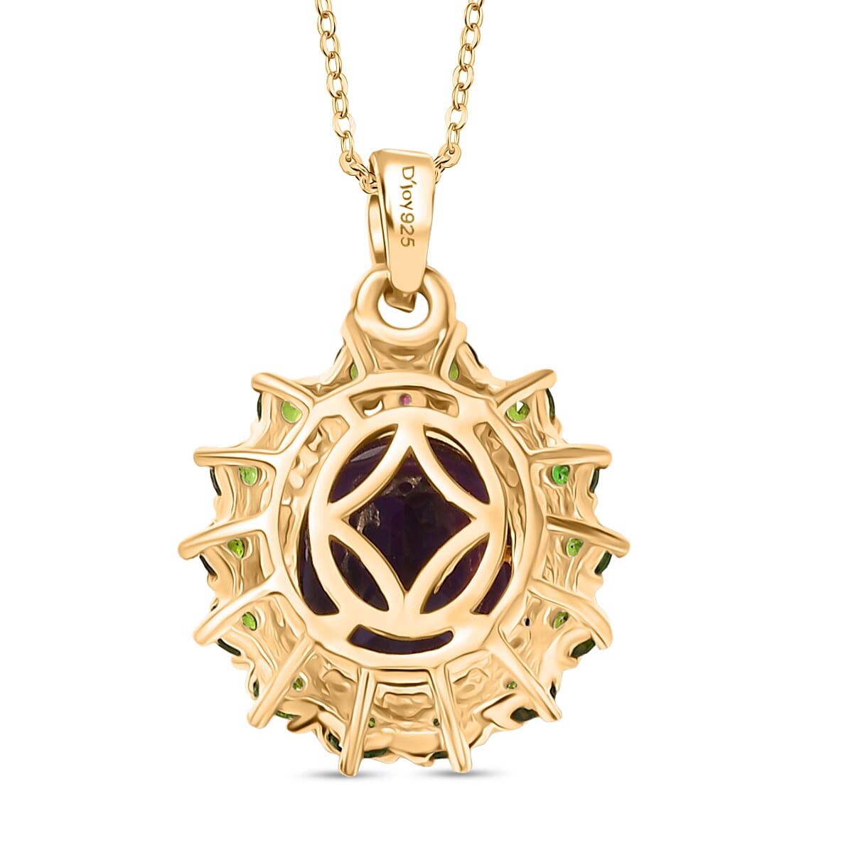 Moroccan Amethyst,  Rhodolite Garnet,  Natural Chrome Diopside Pendant with Chain (Size 20) in 18K YG Vermeil Sterling Silver 1.06 ct  Silver Wt. 5.17 Gms  4.710  Ct. V32578020 5