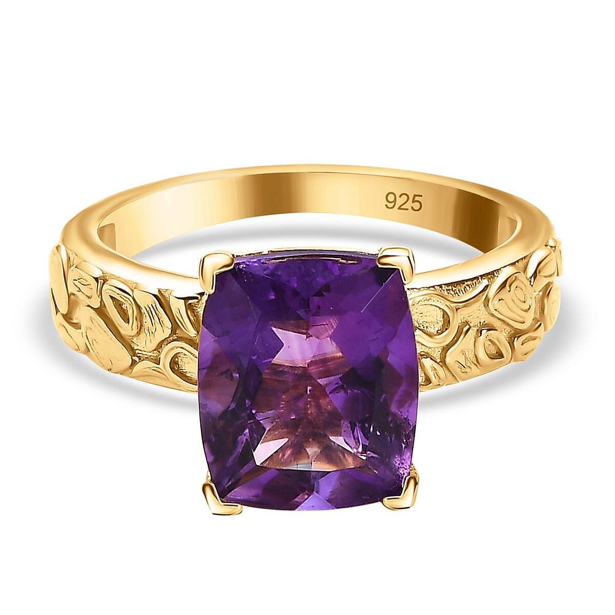 Moroccan Amethyst Solitaire Ring in 18K Yellow Gold Vermeil Plated Sterling Silver 4.10 Ct. 7582506 0