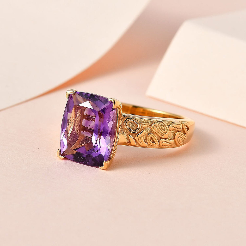 Moroccan Amethyst Solitaire Ring in 18K Yellow Gold Vermeil Plated Sterling Silver 4.10 Ct.