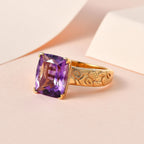 Moroccan Amethyst Solitaire Ring in 18K Yellow Gold Vermeil Plated Sterling Silver 4.10 Ct.