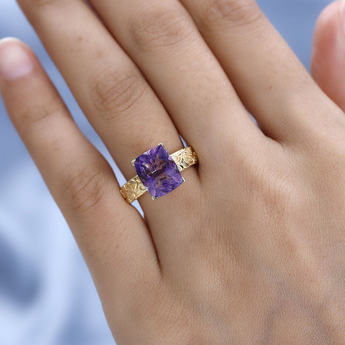 Moroccan Amethyst Solitaire Ring in 18K Yellow Gold Vermeil Plated Sterling Silver 4.10 Ct. 7582506 2
