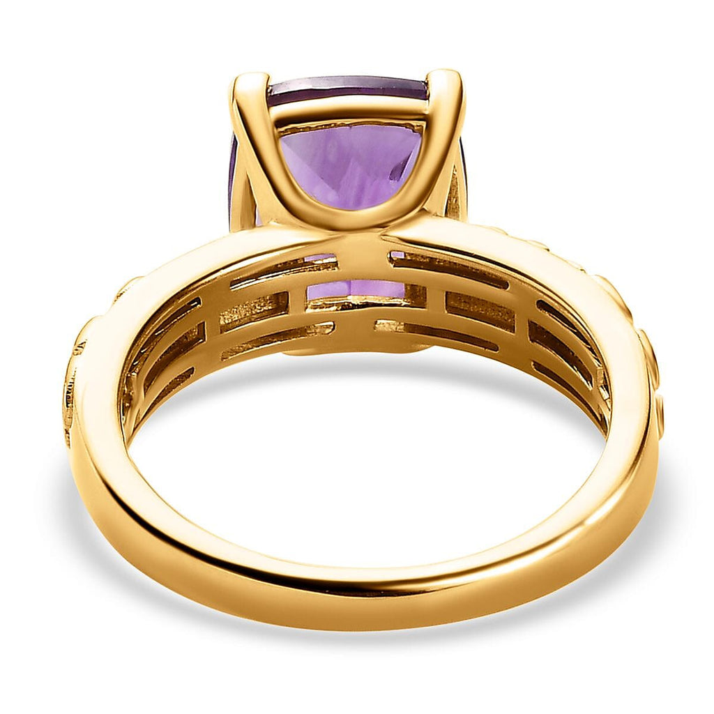 Moroccan Amethyst Solitaire Ring in 18K Yellow Gold Vermeil Plated Sterling Silver 4.10 Ct.