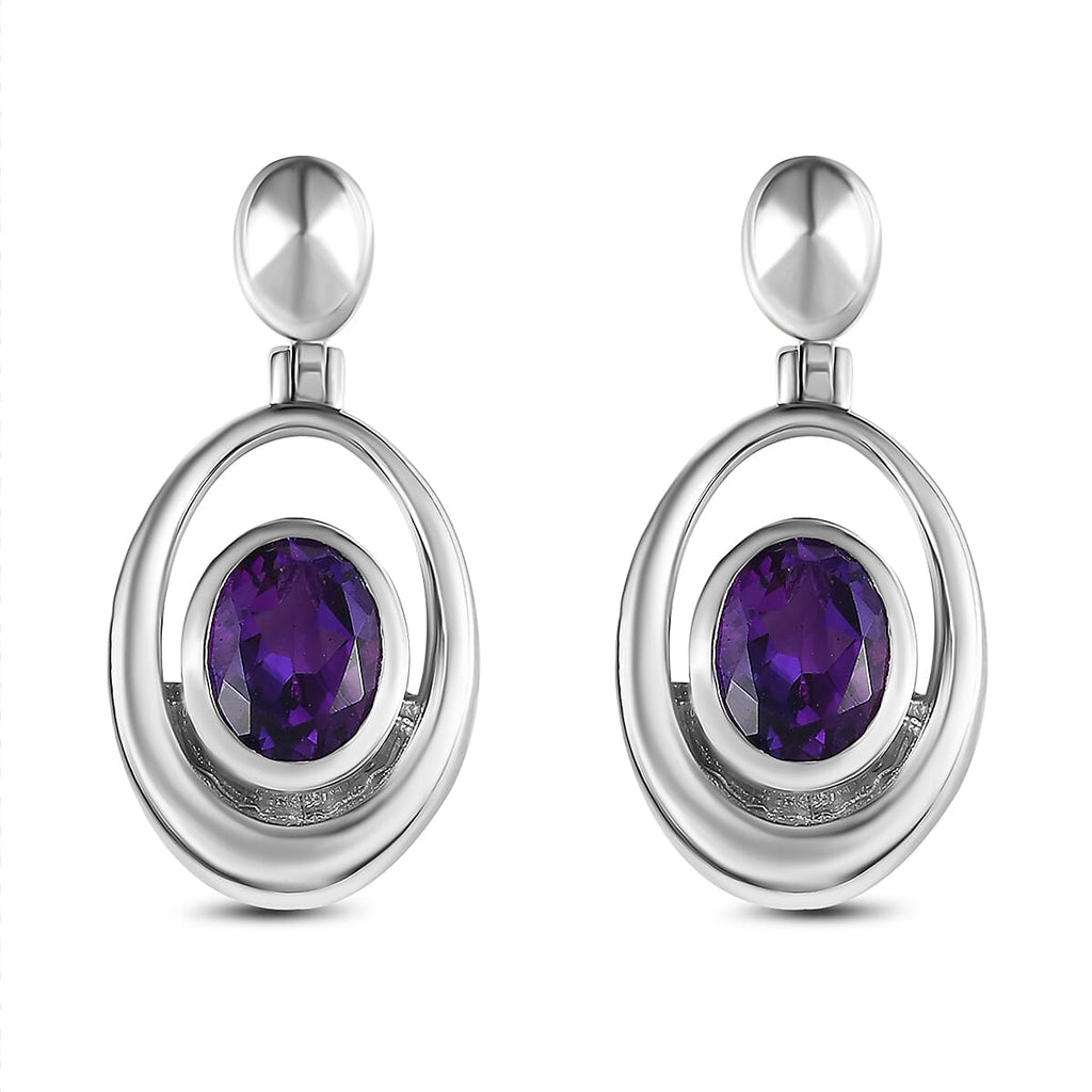 Moroccan Amethyst Solitaire Earrings in Platinum Overlay Sterling Silver 2.33 Ct, Silver Wt 5.70 Ct.