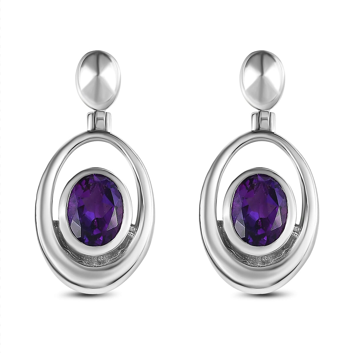 Moroccan Amethyst Solitaire Earrings in Platinum Overlay Sterling Silver 2.33 Ct, Silver Wt 5.70 Ct. 7699679 0
