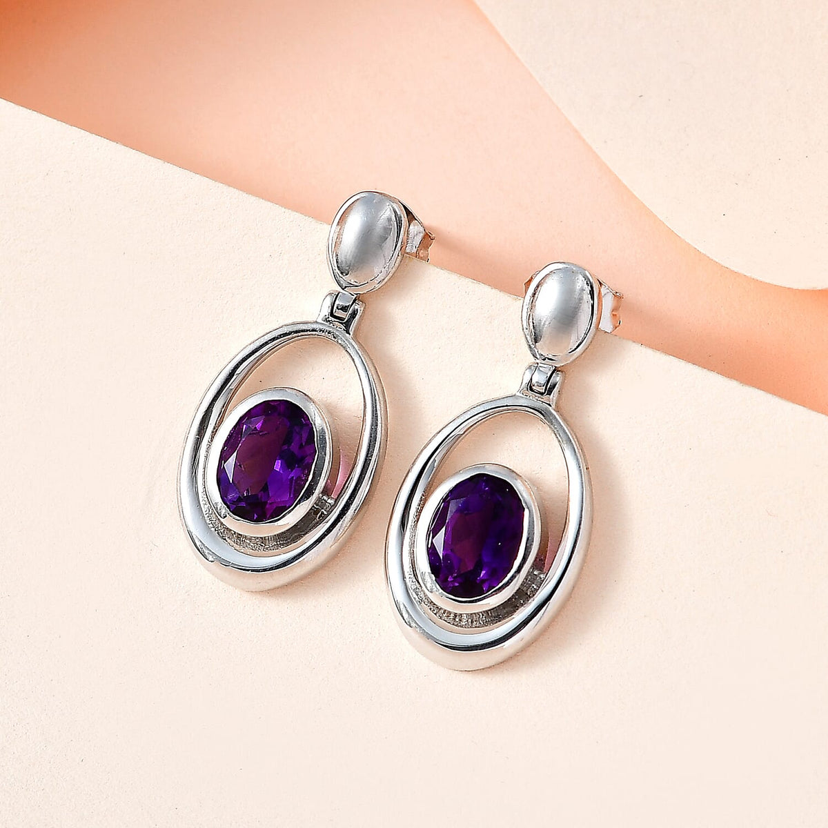Moroccan Amethyst Solitaire Earrings in Platinum Overlay Sterling Silver 2.33 Ct, Silver Wt 5.70 Ct. 7699679 1
