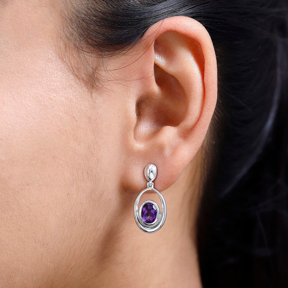 Moroccan Amethyst Solitaire Earrings in Platinum Overlay Sterling Silver 2.33 Ct, Silver Wt 5.70 Ct. 7699679 2