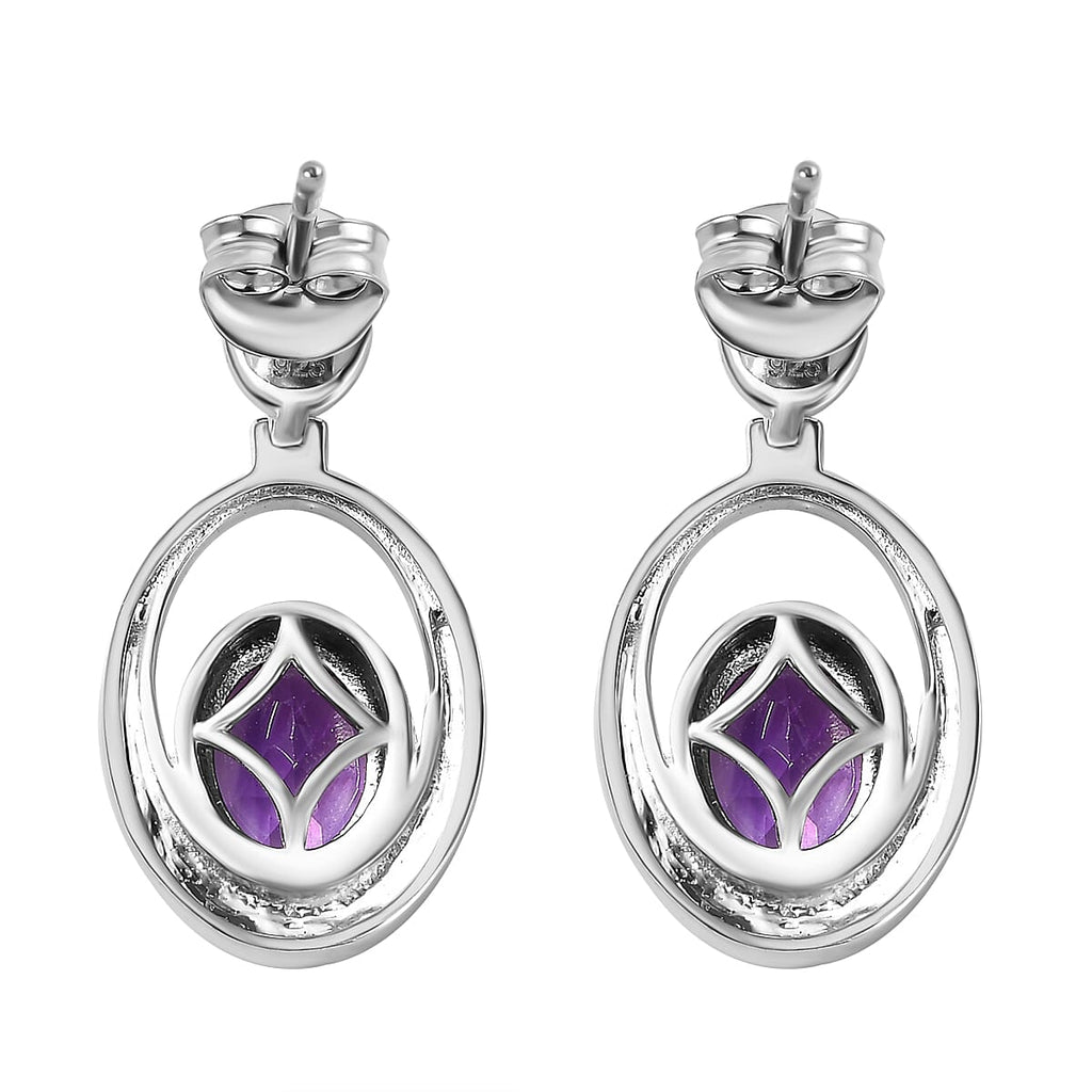 Moroccan Amethyst Solitaire Earrings in Platinum Overlay Sterling Silver 2.33 Ct, Silver Wt 5.70 Ct.