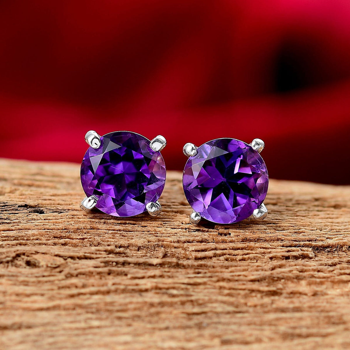 Natural Moroccan Amethyst Twilight Drops Stud Push Post Earring with Push Back in Rhodium Overlay Sterling Silver 2.61 Ct. 8157746 2