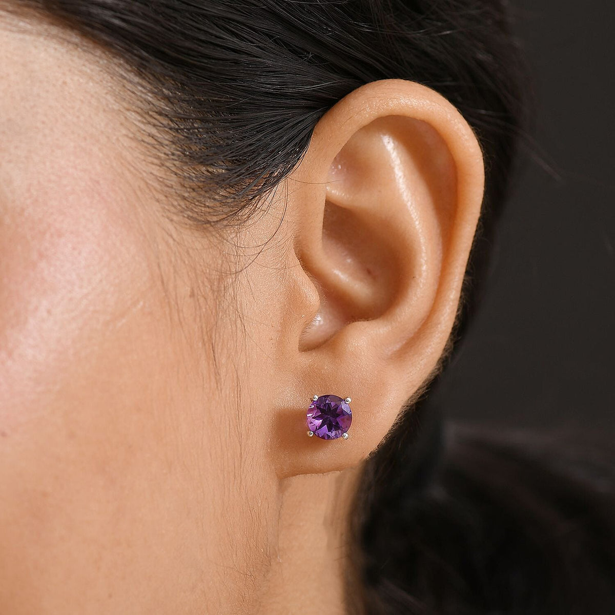 Natural Moroccan Amethyst Twilight Drops Stud Push Post Earring with Push Back in Rhodium Overlay Sterling Silver 2.61 Ct. 8157746 3