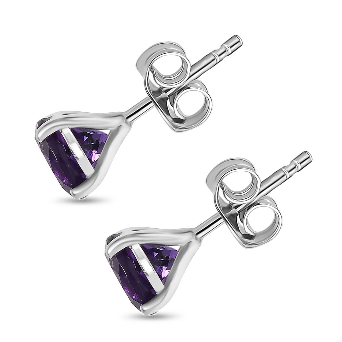 Natural Moroccan Amethyst Twilight Drops Stud Push Post Earring with Push Back in Rhodium Overlay Sterling Silver 2.61 Ct. 8157746 4