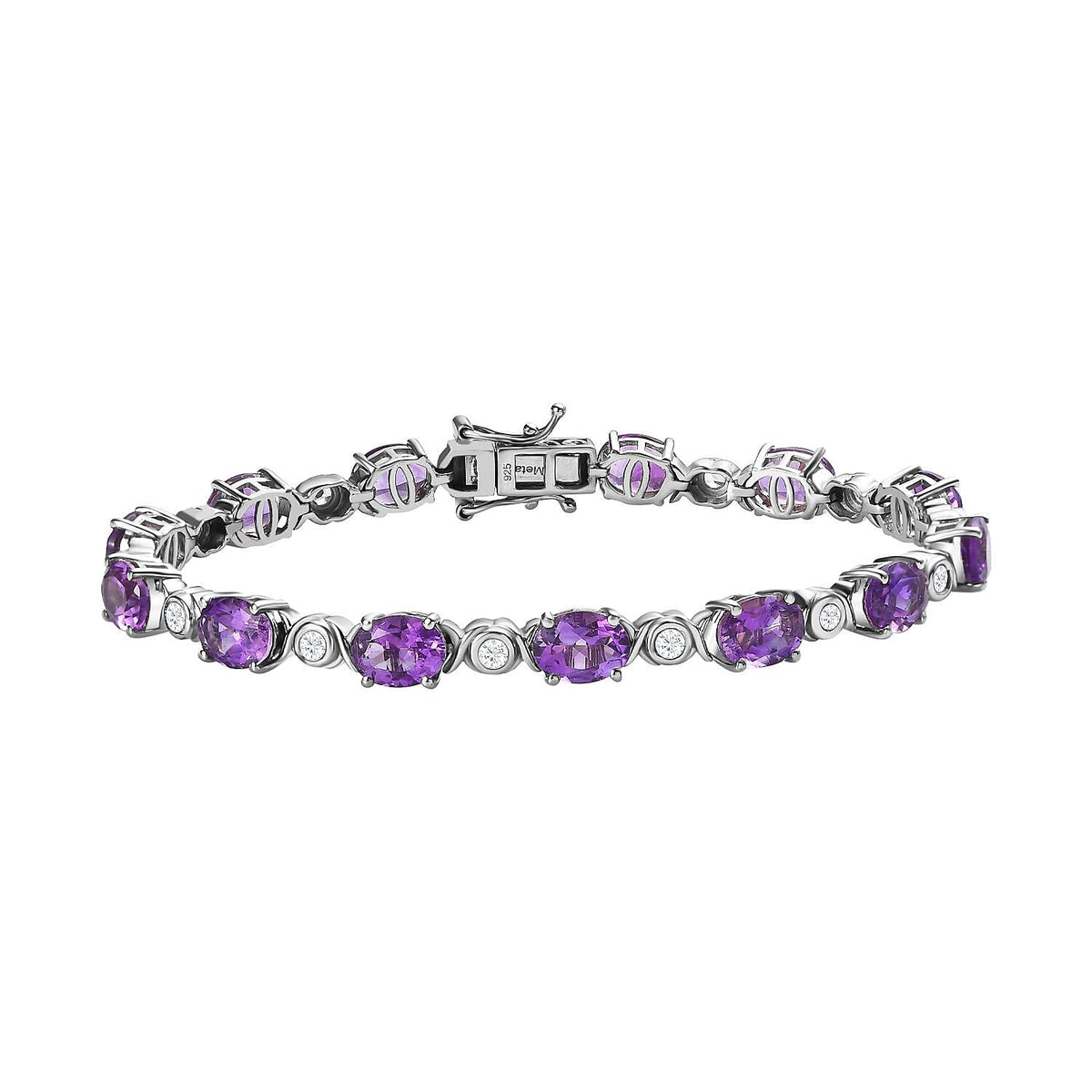 Moroccan Amethyst and Natural Zircon Tennis Bracelet (Size - 7.5) in Platinum Overlay Sterling Silver 7582518 0