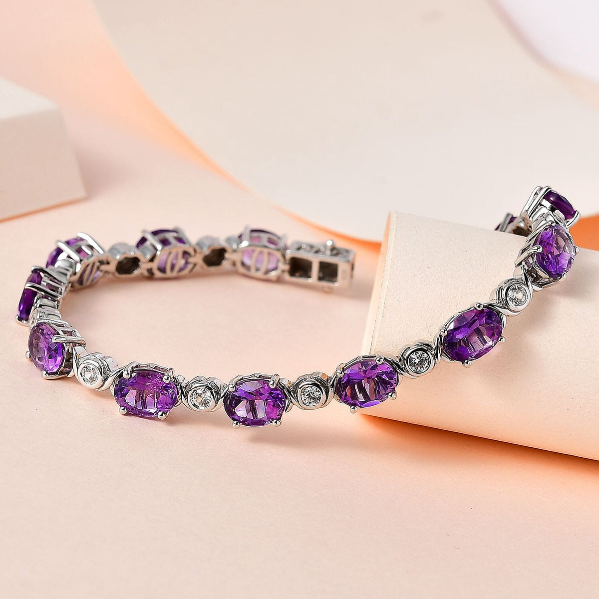 Moroccan Amethyst and Natural Zircon Tennis Bracelet (Size - 7.5) in Platinum Overlay Sterling Silver 7582518 2