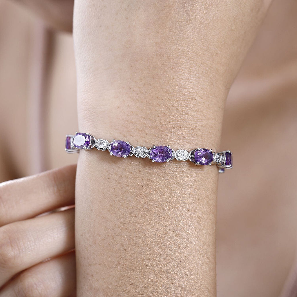 Moroccan Amethyst and Natural Zircon Tennis Bracelet (Size - 7.5) in Platinum Overlay Sterling Silver 16.80 Ct, Silver Wt. 14.10 Gms
