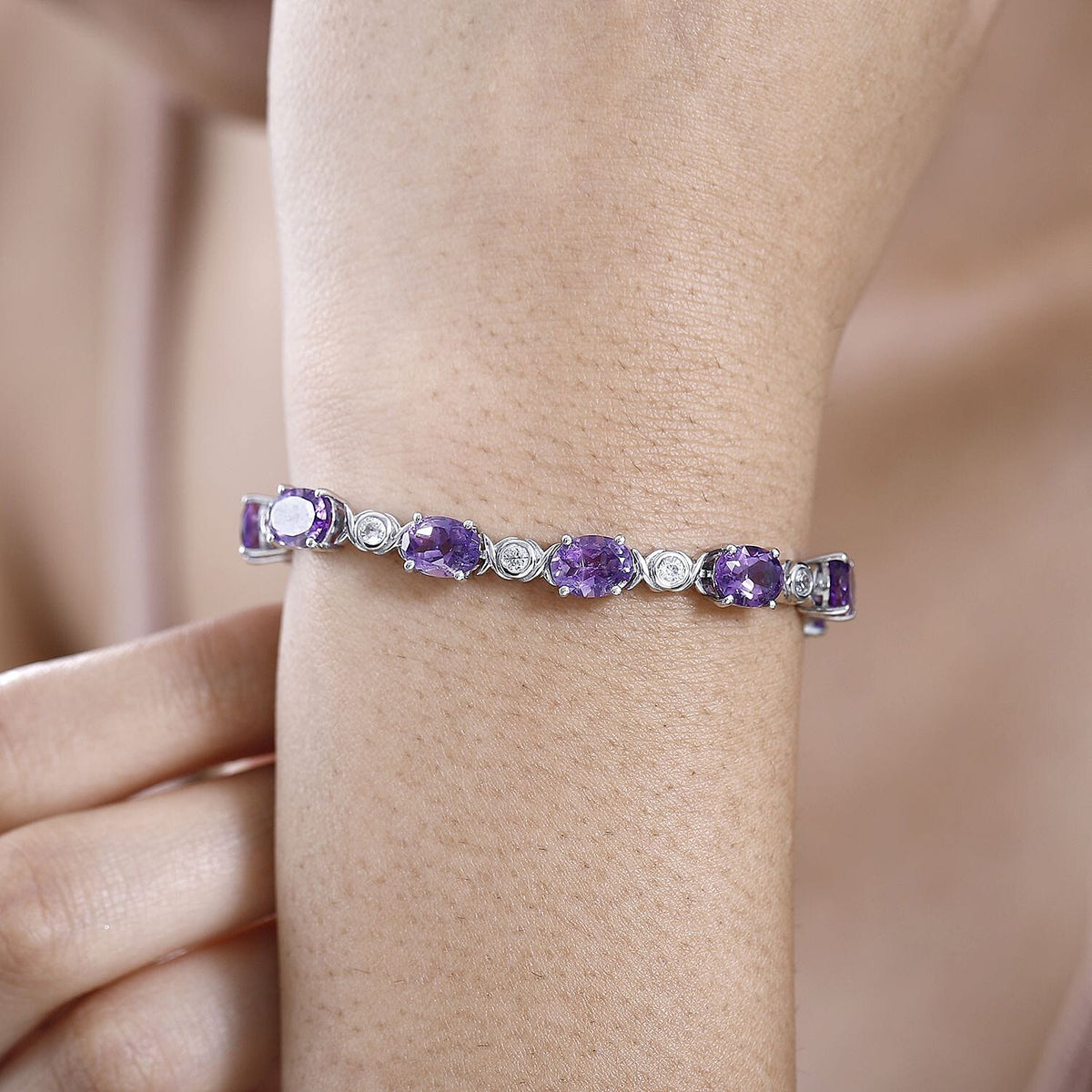 Moroccan Amethyst and Natural Zircon Tennis Bracelet (Size - 7.5) in Platinum Overlay Sterling Silver 7582518 3