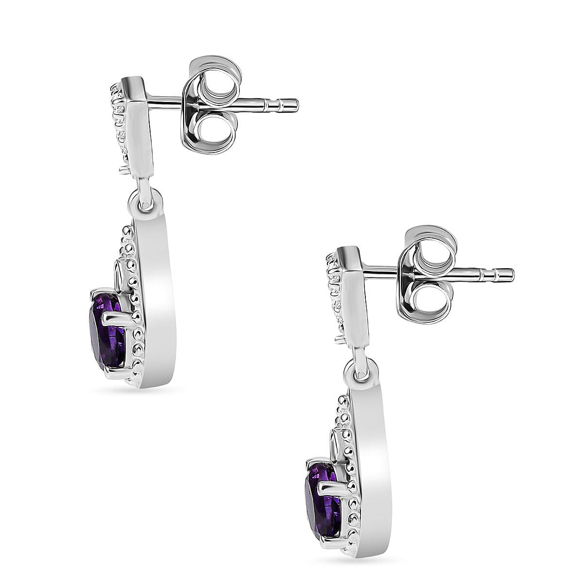 Moroccan Amethyst &amp; White Zircon Teardrop Blossom Dangling Earring with Push Back in Rhodium Overlay Sterling Silver 1.15 Ct. 8167483 4