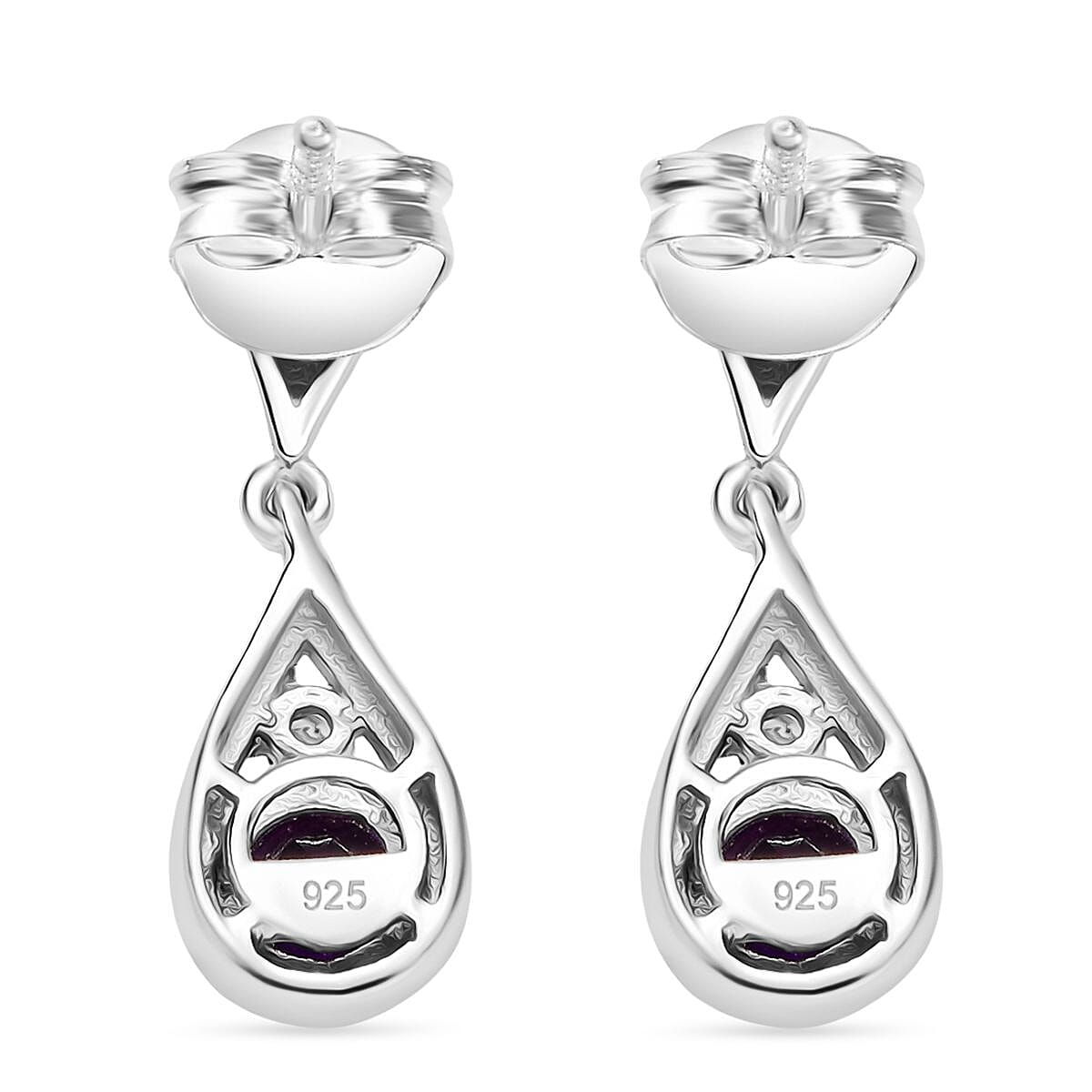 Moroccan Amethyst &amp; White Zircon Teardrop Blossom Dangling Earring with Push Back in Rhodium Overlay Sterling Silver 1.15 Ct. 8167483 5