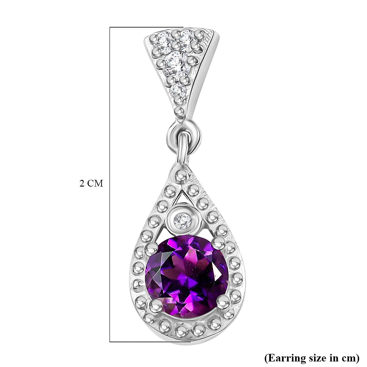 Moroccan Amethyst &amp; White Zircon Teardrop Blossom Dangling Earring with Push Back in Rhodium Overlay Sterling Silver 1.15 Ct. 8167483 6