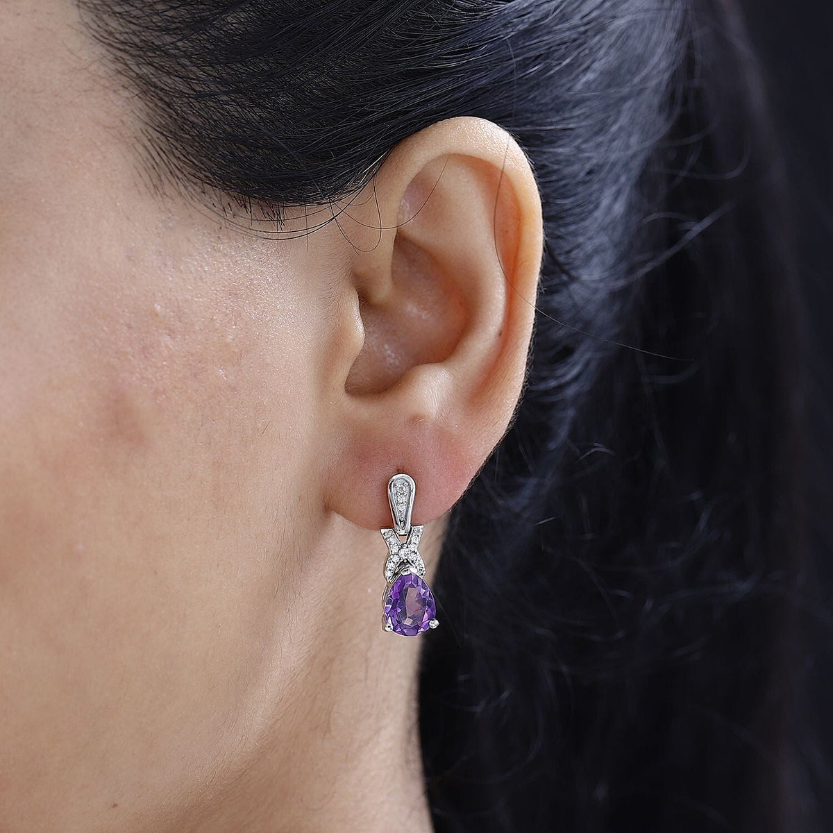 Moroccan Amethyst and Natural Zircon Drop Earrings in Rhodium Overlay Sterling Silver 3.35 Ct 7807620 3