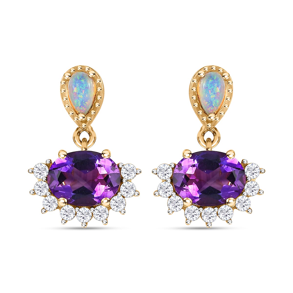 Moroccan Amethyst, Natural Zircon &amp; Ethiopian Welo Opal Earrings in 18K Yellow Gold Vermeil Plated Sterling Silver 3.18 Ct. 7693091 0
