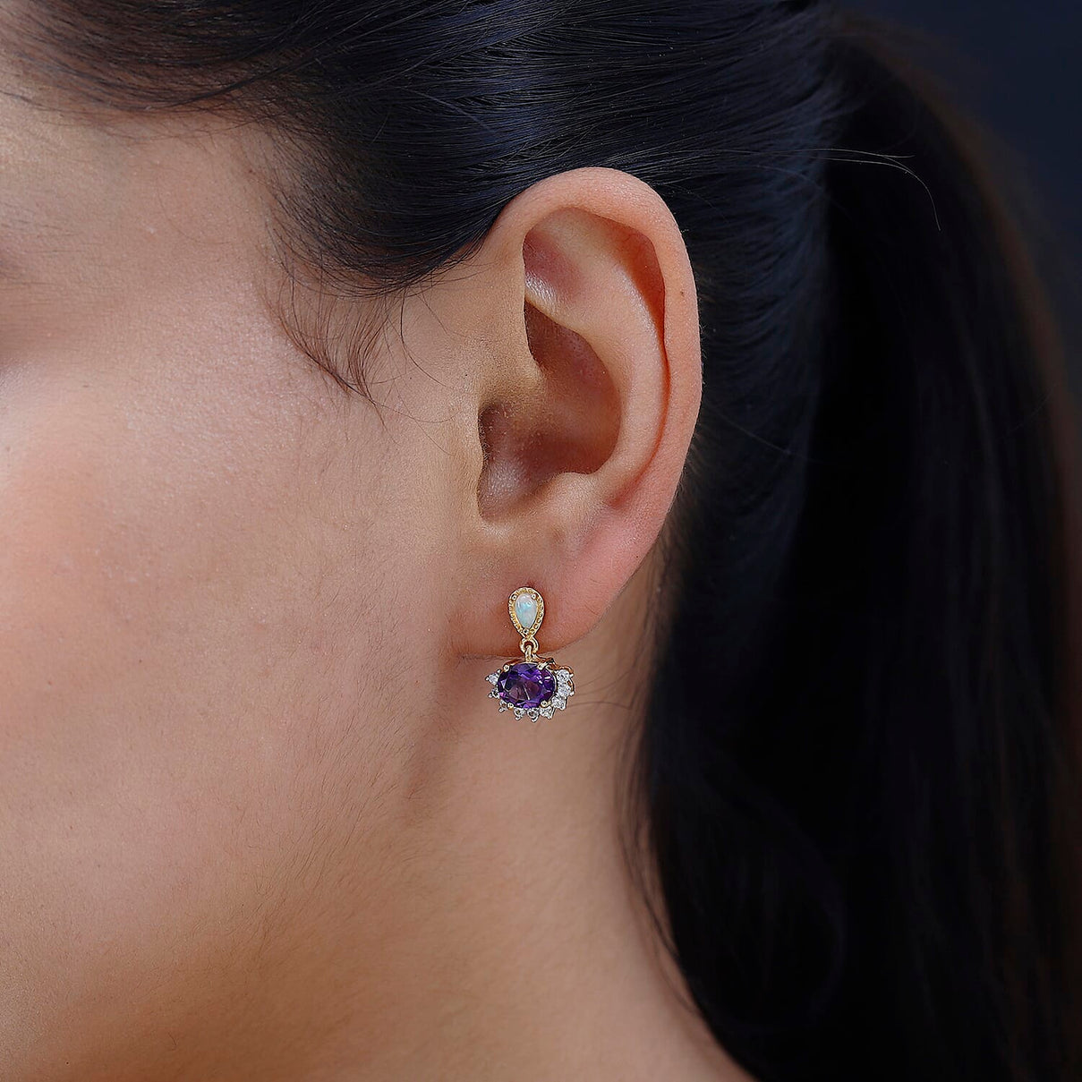 Moroccan Amethyst, Natural Zircon &amp; Ethiopian Welo Opal Earrings in 18K Yellow Gold Vermeil Plated Sterling Silver 3.18 Ct. 7693091 2