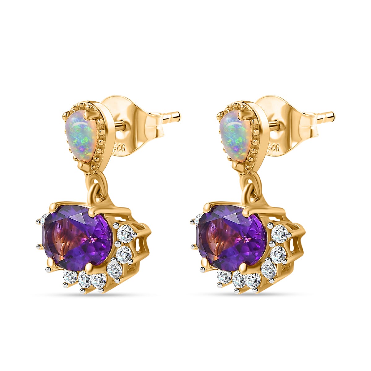 Moroccan Amethyst, Natural Zircon &amp; Ethiopian Welo Opal Earrings in 18K Yellow Gold Vermeil Plated Sterling Silver 3.18 Ct. 7693091 3