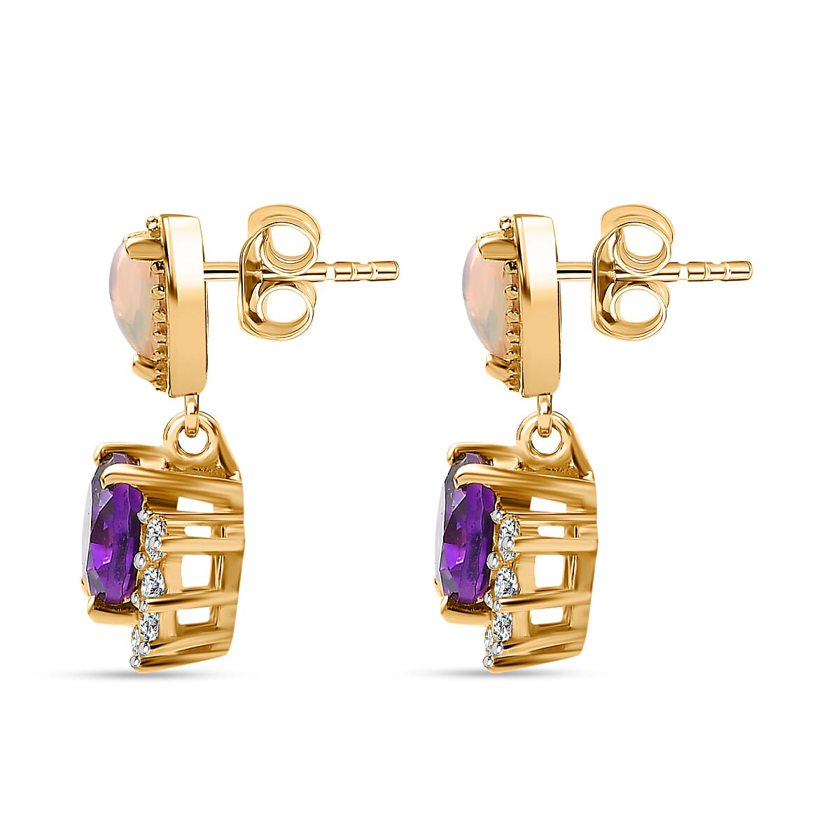 Moroccan Amethyst, Natural Zircon &amp; Ethiopian Welo Opal Earrings in 18K Yellow Gold Vermeil Plated Sterling Silver 3.18 Ct. 7693091 4