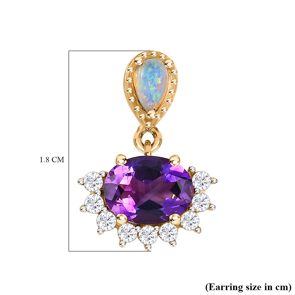 Moroccan Amethyst, Natural Zircon &amp; Ethiopian Welo Opal Earrings in 18K Yellow Gold Vermeil Plated Sterling Silver 3.18 Ct. 7693091 6