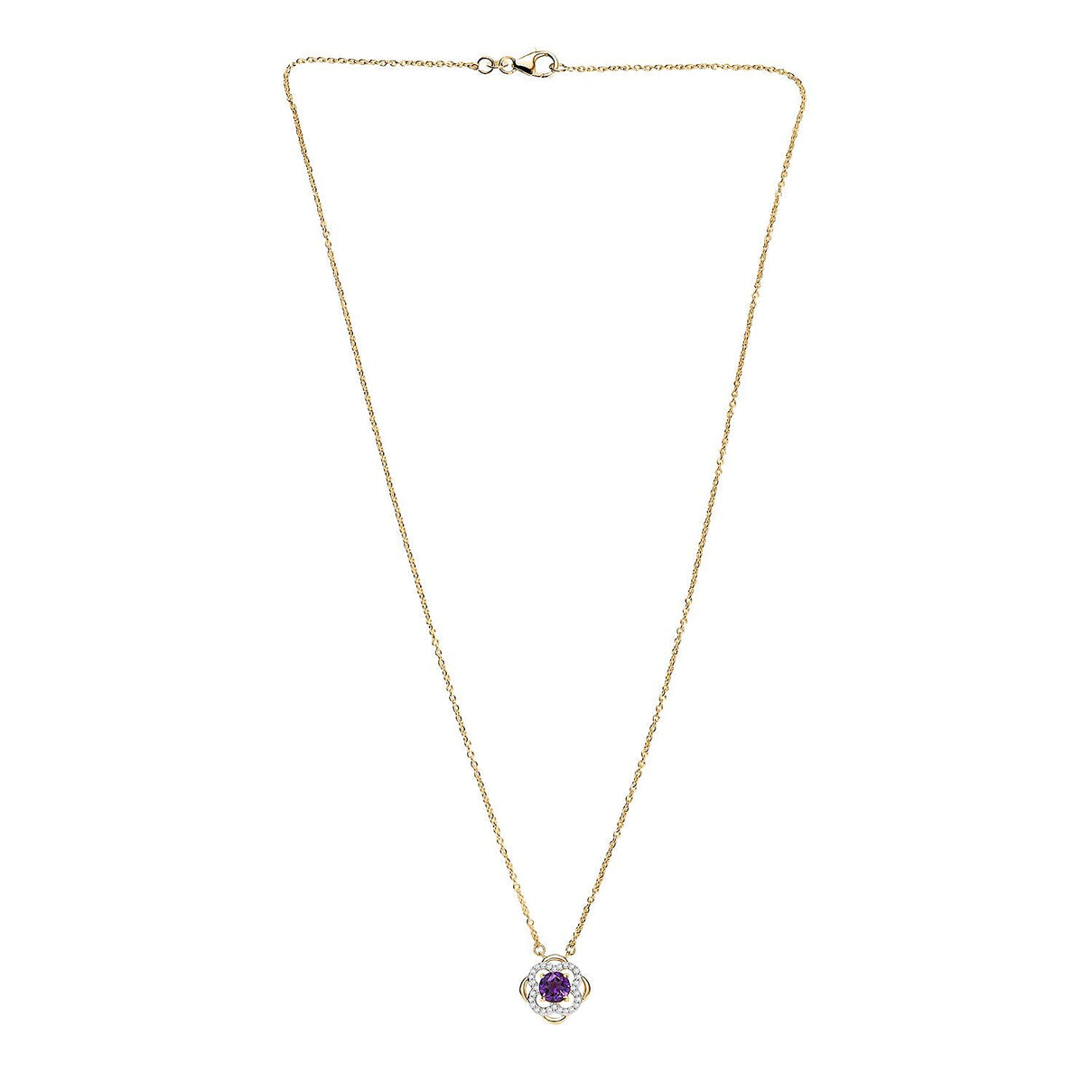Natural Moroccan Amethyst &amp; White Zircon Blooming Elegance  Necklace (Size - 20) in 18K Vermeil Yellow Gold Plated Sterling Silver 1.08 Ct. 8165045 4