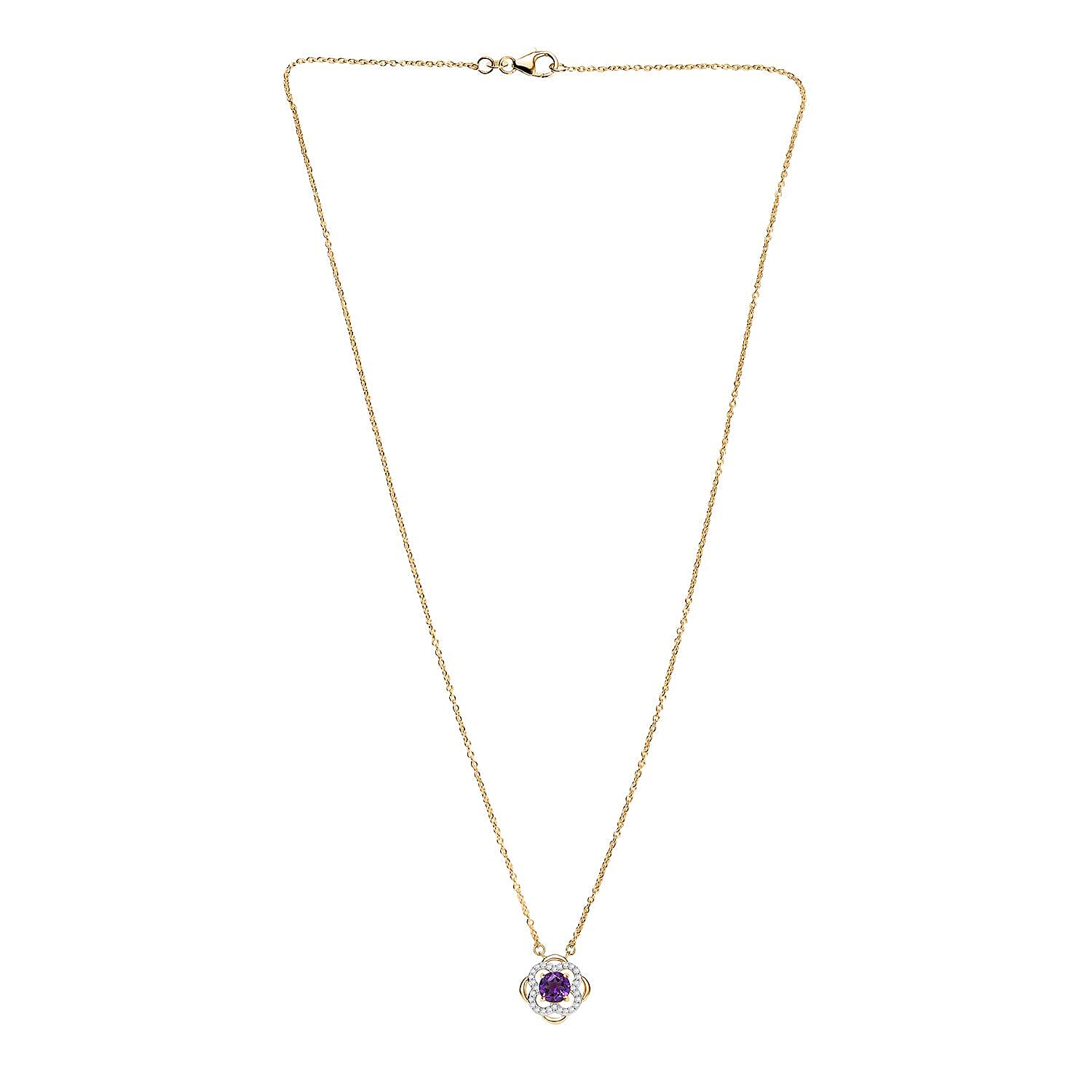 Natural Moroccan Amethyst &amp; White Zircon Blooming Elegance  Necklace (Size - 20) in 18K Vermeil Yellow Gold Plated Sterling Silver 1.08 Ct. 8165045 4