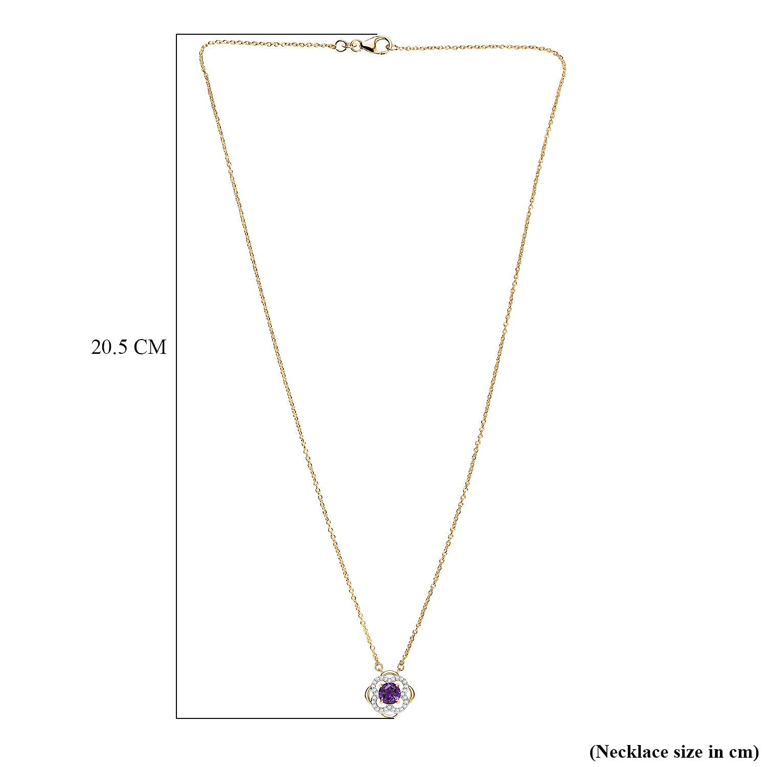 Natural Moroccan Amethyst &amp; White Zircon Blooming Elegance  Necklace (Size - 20) in 18K Vermeil Yellow Gold Plated Sterling Silver 1.08 Ct. 8165045 6