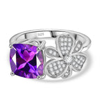 Natural Moroccan Amethyst & White Zircon Blossom Ring in Rhodium Overlay Sterling Silver 2.55 Ct.