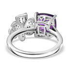 Natural Moroccan Amethyst & White Zircon Blossom Ring in Rhodium Overlay Sterling Silver 2.55 Ct.