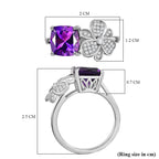 Natural Moroccan Amethyst & White Zircon Blossom Ring in Rhodium Overlay Sterling Silver 2.55 Ct.
