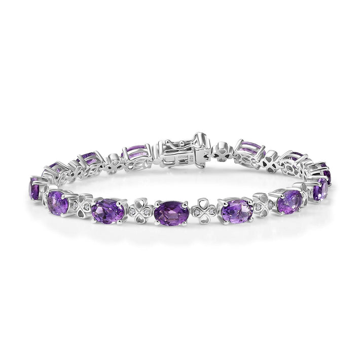 Moroccan Amethyst, White Zircon Linking Bracelet (Size - 8) in Rhodium OverlaySterling Silver, Silver Wt.12 Gms  11.424  Ct. 8165083 1