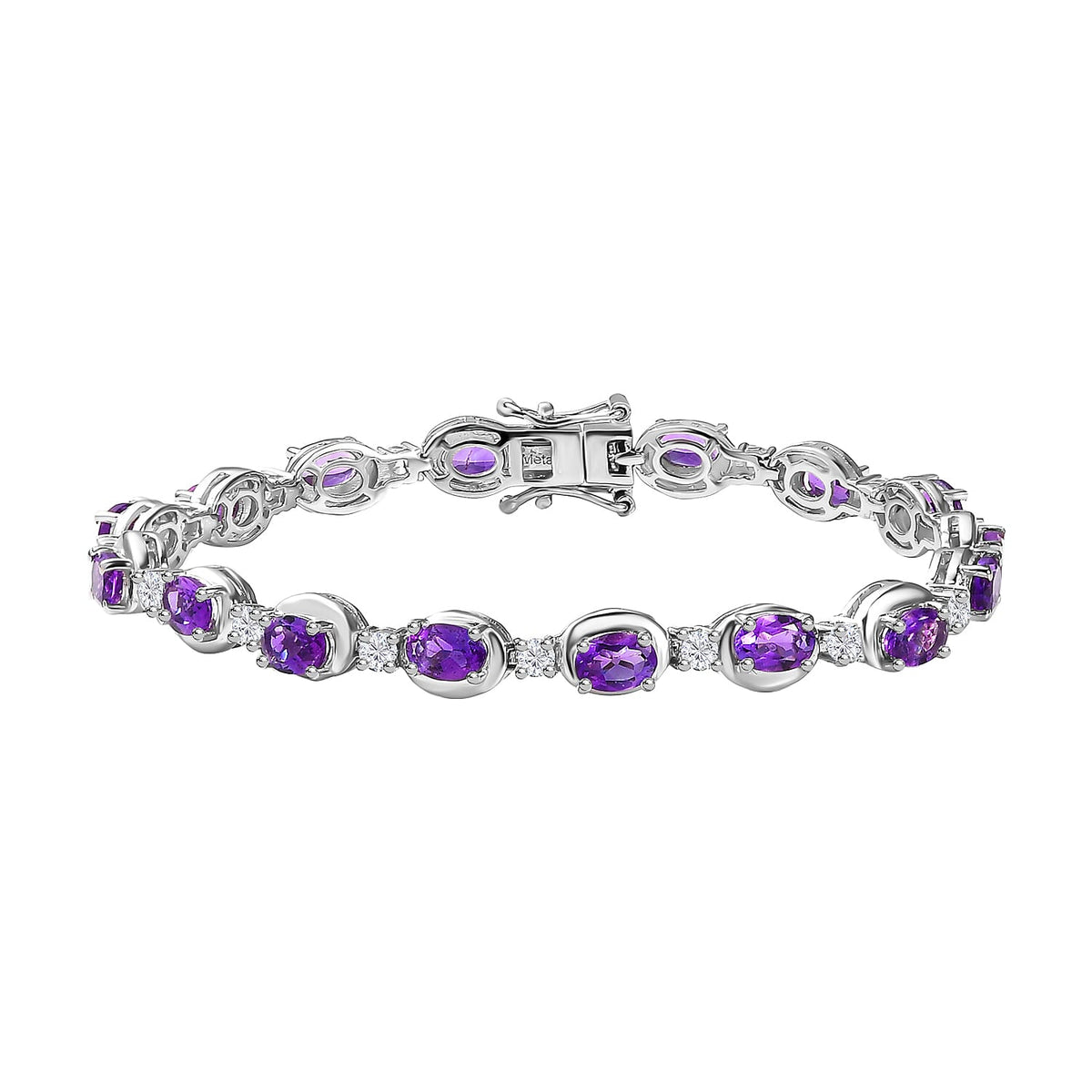 Moroccan Amethyst and Natural Zircon Tennis Bracelet in Rhodium Overlay Sterling Silver (Size - 7) 7828866 0
