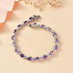 Moroccan Amethyst & Natural Zircon Tennis Bracelet (Size - 7,5) in Rhodium Overlay Sterling Silver 9.07 Ct, Silver Wt. 13.00 GM