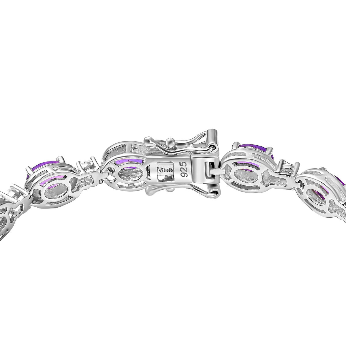Moroccan Amethyst and Natural Zircon Tennis Bracelet in Rhodium Overlay Sterling Silver (Size - 7) 7828866 4