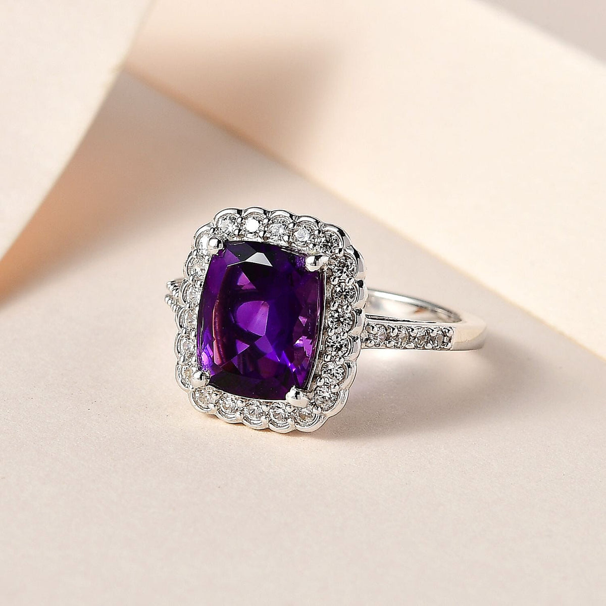 Moroccan Amethyst and Natural Zircon Halo Ring in Platinum Overlay Sterling Silver 3.60 Ct 7562174 1