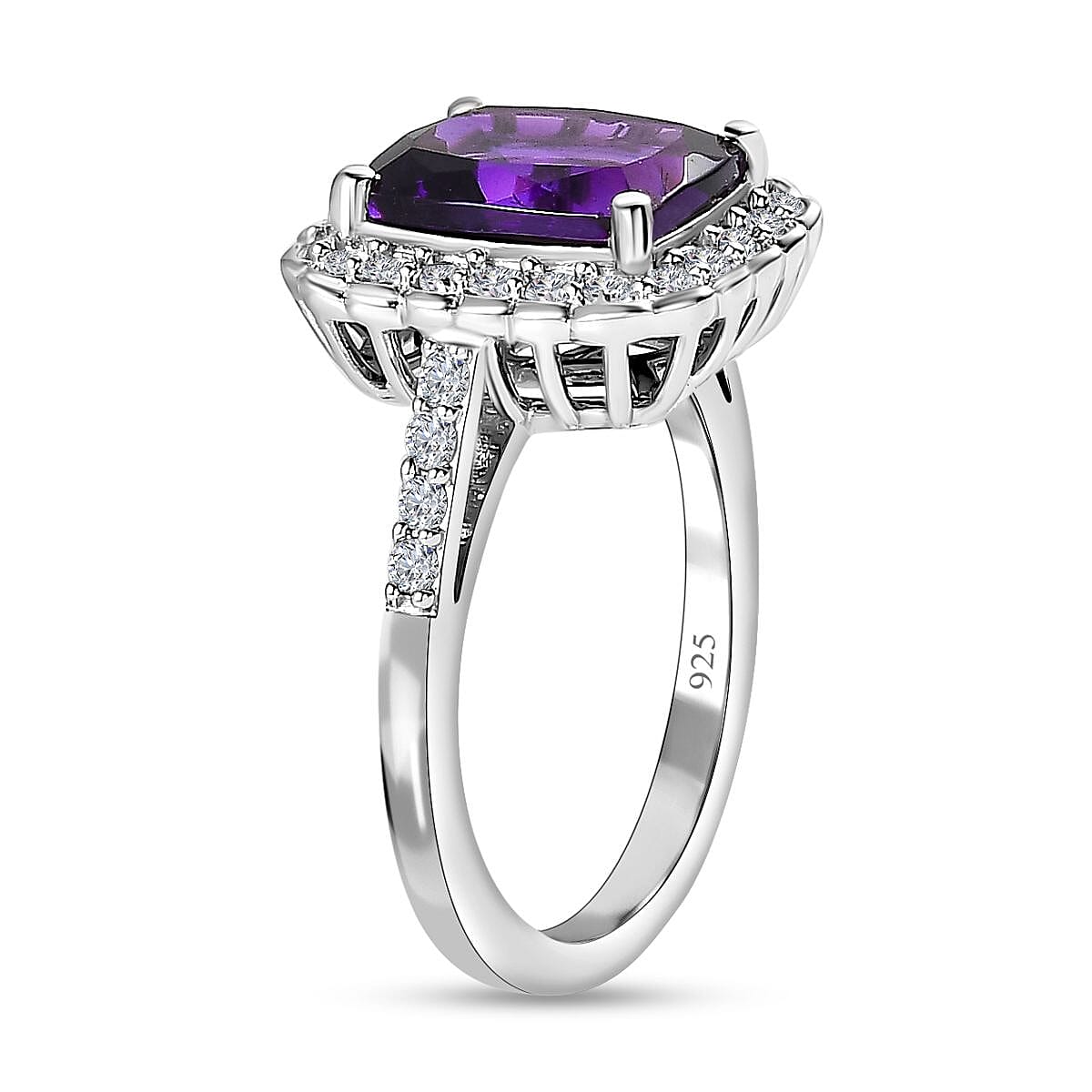 Moroccan Amethyst and Natural Zircon Halo Ring in Platinum Overlay Sterling Silver 3.60 Ct 7562174 3