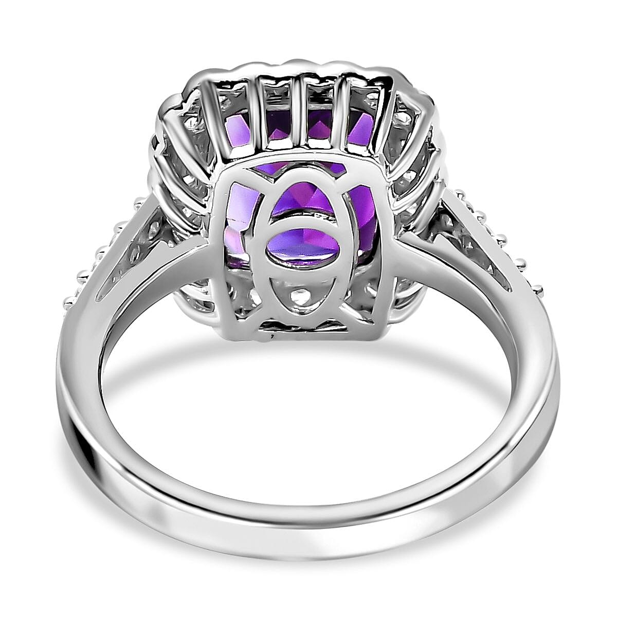 Moroccan Amethyst and Natural Zircon Halo Ring in Platinum Overlay Sterling Silver 3.60 Ct 7562174 4