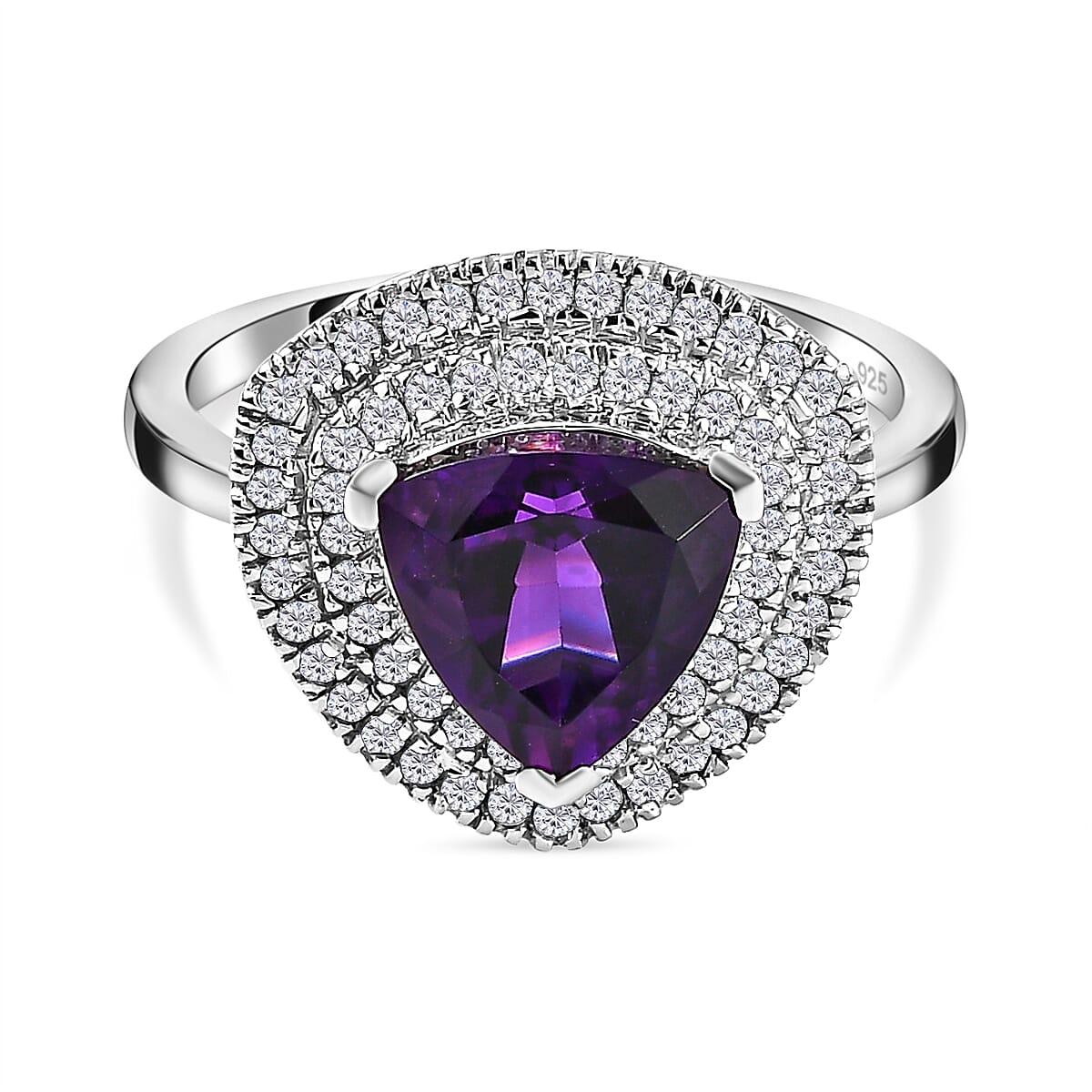 Moroccan Amethyst &amp; Natural Zircon Halo Ring in Platinum Overlay Sterling Silver 2.34 Ct. 7699652 0