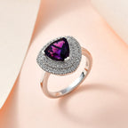 Moroccan Amethyst & Natural Zircon Halo Ring in Platinum Overlay Sterling Silver 2.34 Ct.