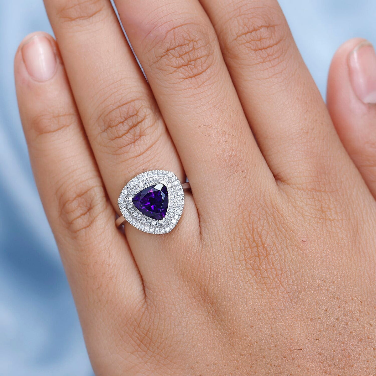 Moroccan Amethyst &amp; Natural Zircon Halo Ring in Platinum Overlay Sterling Silver 2.34 Ct. 7699652 2