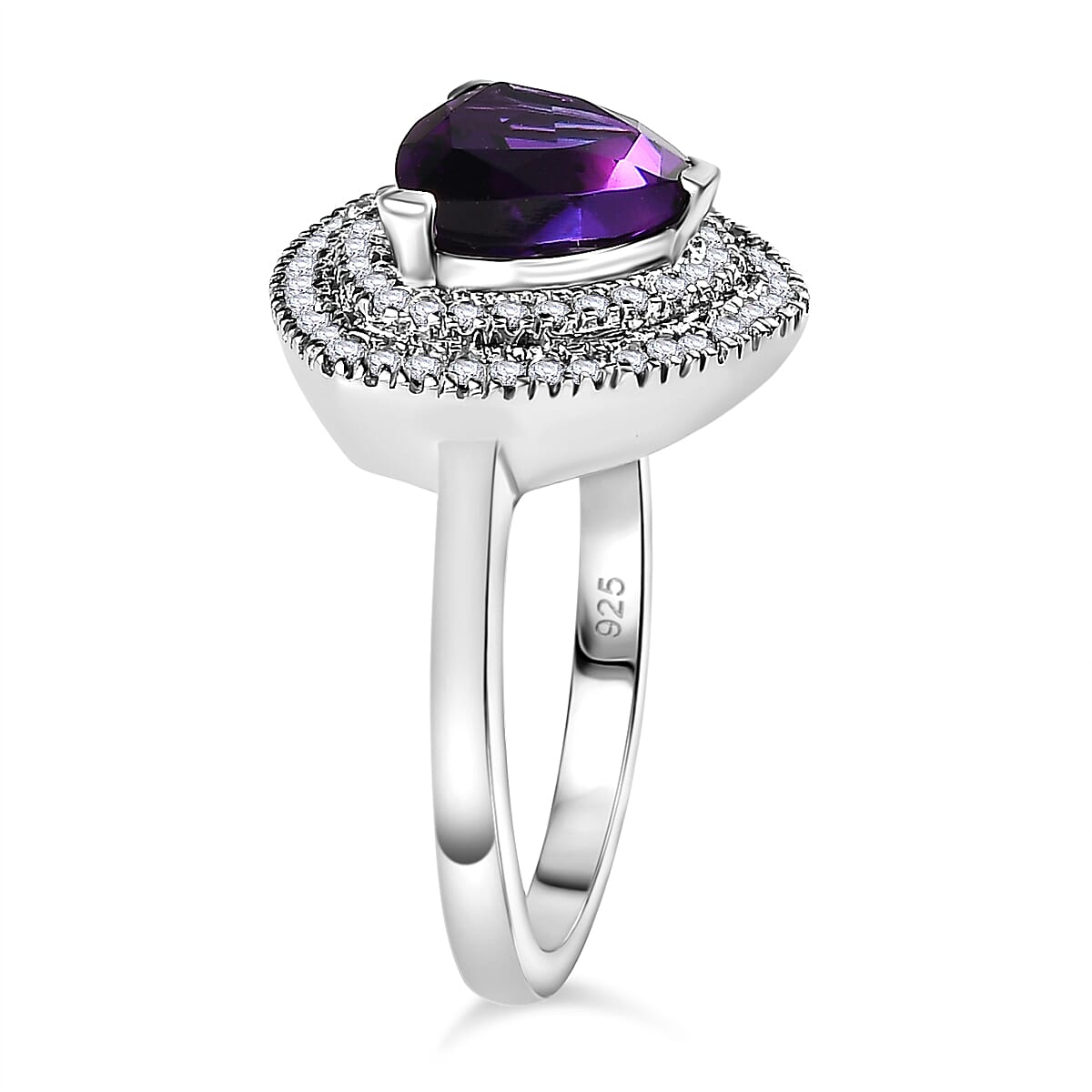 Moroccan Amethyst &amp; Natural Zircon Halo Ring in Platinum Overlay Sterling Silver 2.34 Ct. 7699652 3
