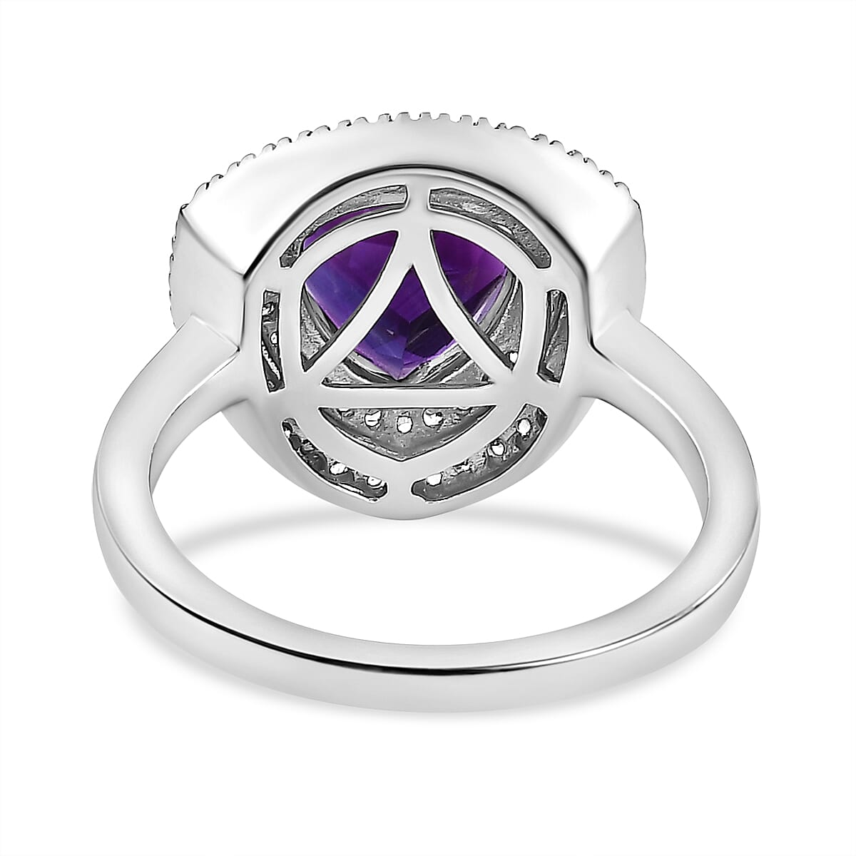 Moroccan Amethyst &amp; Natural Zircon Halo Ring in Platinum Overlay Sterling Silver 2.34 Ct. 7699652 4
