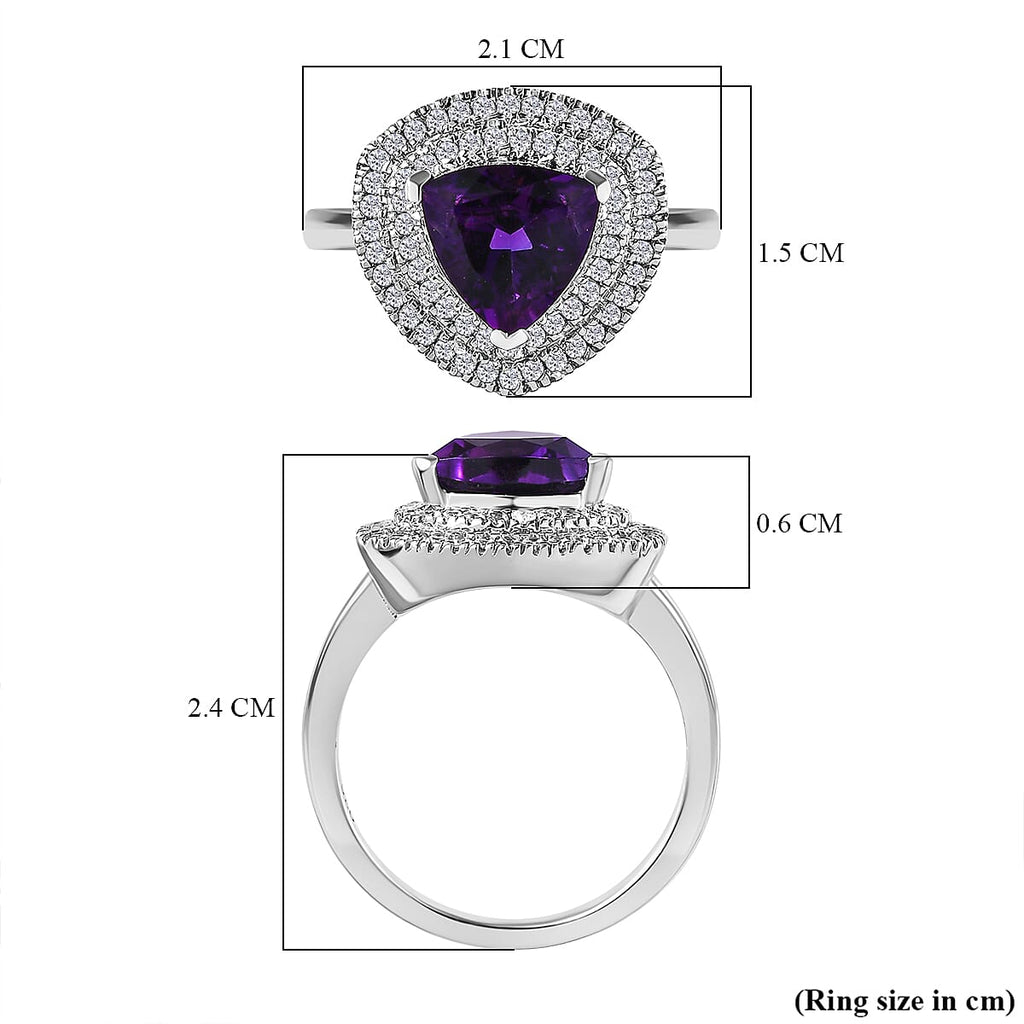 Moroccan Amethyst & Natural Zircon Halo Ring in Platinum Overlay Sterling Silver 2.34 Ct.