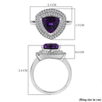 Moroccan Amethyst & Natural Zircon Halo Ring in Platinum Overlay Sterling Silver 2.34 Ct.