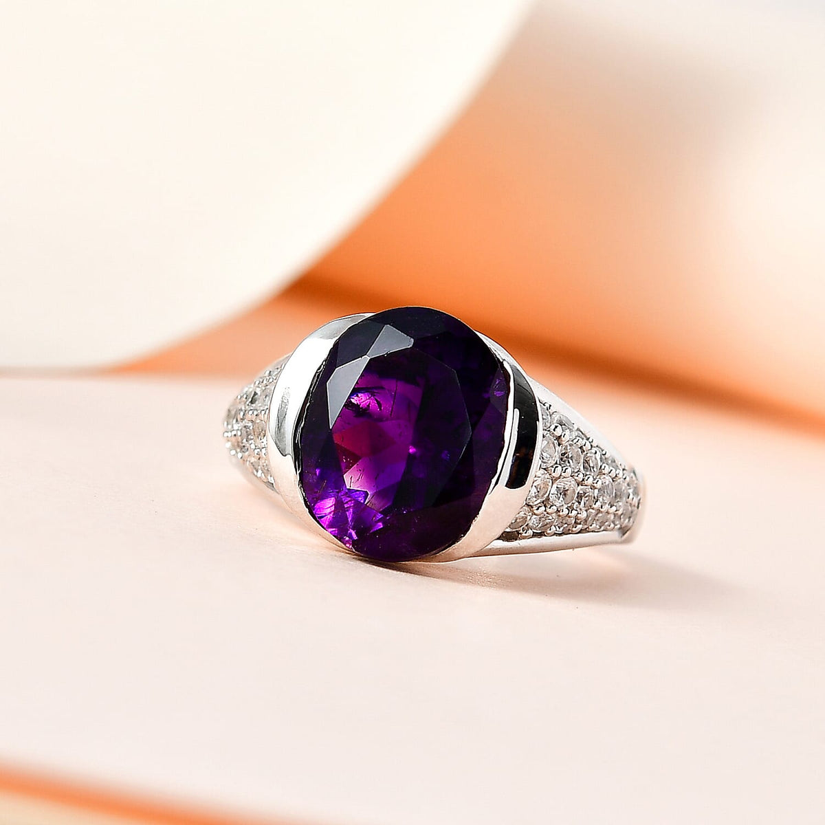Moroccan Amethyst &amp; Natural Zircon Ring in Platinum Overlay Sterling Silver 5.55 Ct 7699661 1