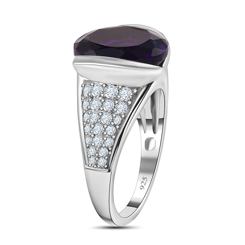 Moroccan Amethyst & Natural Zircon Ring in Platinum Overlay Sterling Silver 5.55 Ct